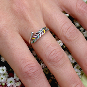 Vintage Coloured Feather Adjustable Silver Ring
